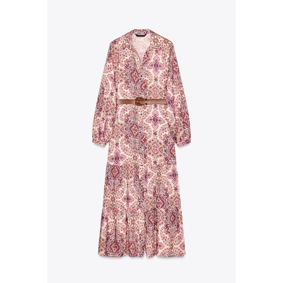 Zara Women Shirt Dress S Multicolor Paisley Tiered Puff Sleeve Boho 2298/061 NWD - Picture 1 of 12